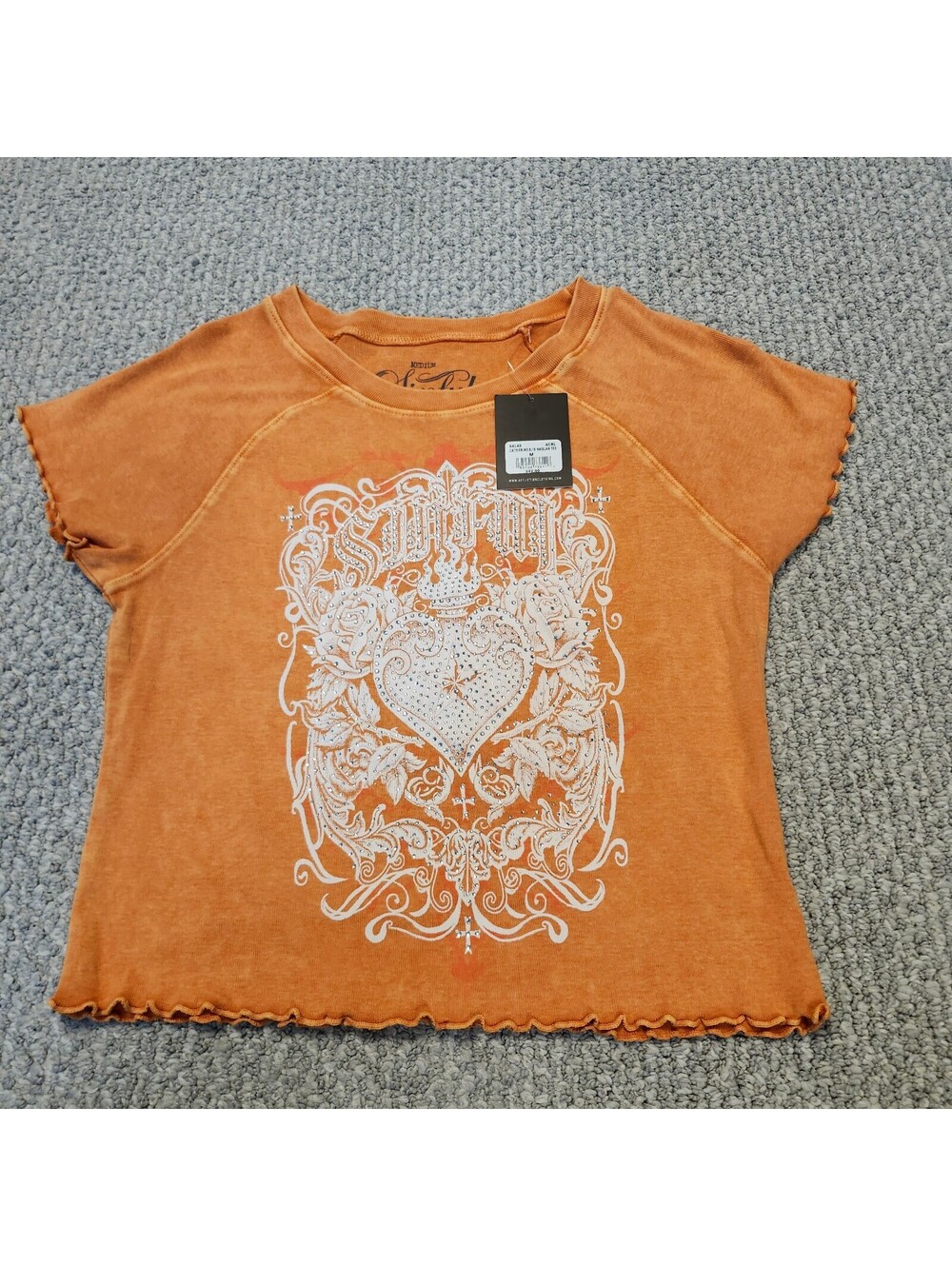 Sinful Affliction Catherines Orange Raglan Tee Graphic Short Sleeve NWT